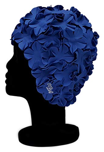 Blue Reef Isla Floral Damen Klassische Retro 3D Blume Blütenblatt Dunkel Einfarbig Stilvolle Vintage Badekappe Badekappe Einheitsgröße Erwachsene (Marineblau) von Blue Reef