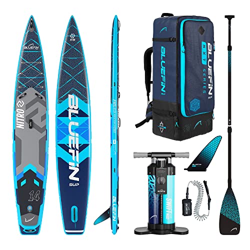 Bluefin SUP Nitro 14' aufpumpbares Stand-up-Paddleboard | SUP-Kit mit Carbonpaddel| Stand-up-Paddleboard| SUP Race | Inklusive Zubehör | Tragbar & Reisefreundlich, Nitro 14' Oceaan, Ocean von Bluefin SUP