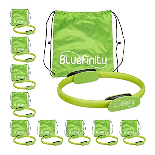 Bluefinity 10 x Pilates Ring mit Übungen, Doppelgriff, gepolstert, Widerstandsring Yoga, Fiberglas, Fitness Ring Ø 37 cm, grün von Bluefinity