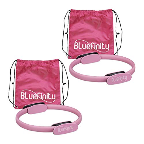 Bluefinity 2 x Pilates Ring mit Übungen, Doppelgriff, gepolstert, Widerstandsring Yoga, Fiberglas, Fitness Ring Ø 37 cm, pink von Bluefinity