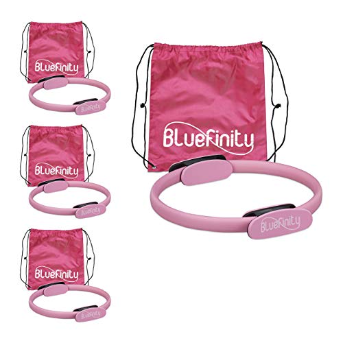 Bluefinity 4 x Pilates Ring mit Übungen, Doppelgriff, gepolstert, Widerstandsring Yoga, Fiberglas, Fitness Ring Ø 37 cm, pink von Bluefinity