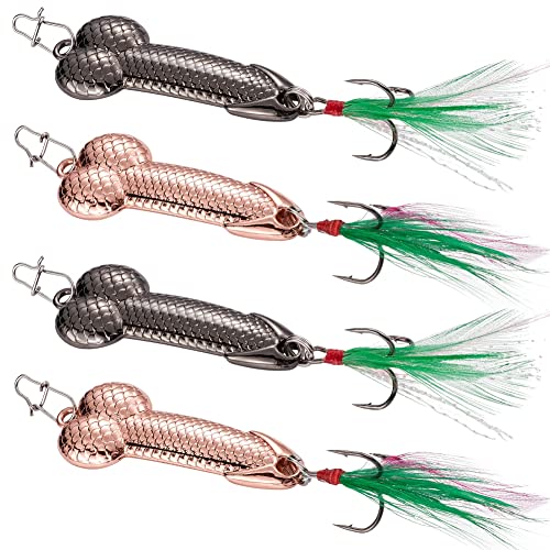 Blueshyhall 4 Stück Rotgold Schwarz Metall Köder Angeln mit Feder, Köder mit Haken und Feder, Köder Angeln Meer Set, Metall Pailletten Angelköder in Süßwasser und Salzwasser (15 g) von Blueshyhall