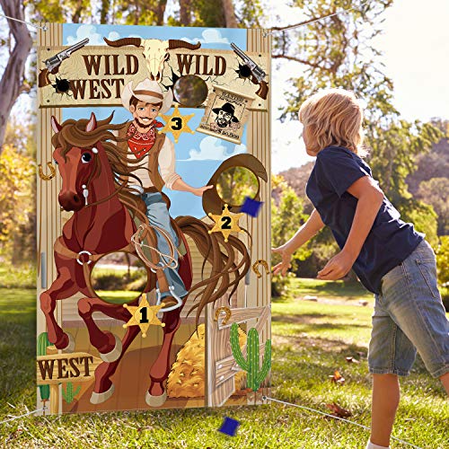 Blulu Cowboy-Wurfspiel für westliche Party mit 3 Bohnensäcken, westliches Spiel für Kinder und Erwachsene, westliche Themen-Aktivitäten, Dekoration und Zubehör für Cowboys von Blulu