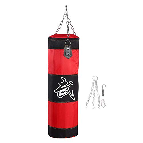 Schwerer Boxsack, Trainingsboxsack mit Kette für Erwachsene Männer Frauen (Leer) (100cm-rot) Sportausrüstung Sportausrüstung von Bnineteenteam