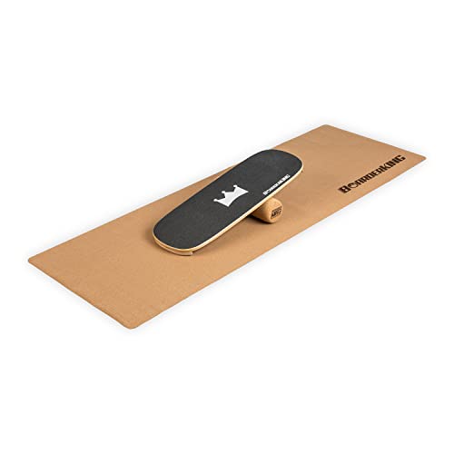 BoarderKING Indoorboard - Balance Board für Indoor-Surfen und Skaten, Gleichgewichtsboard für NeuroMuscular Response Training, inkl. Schutzmatte, 100 mm x 33 cm (∅ x L), schwarz von BoarderKING