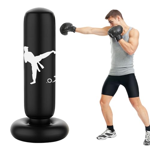 Bocguy Boxsack Stehend, Aufblasbarer Boxsack Kinder Standboxsäcke 160cm Sandsäcke Punching Bag für Üben Boxen Karate Taekwondo Druckentlastung und Heimtraining für Kinder Erwachsene Jugendliche von Bocguy