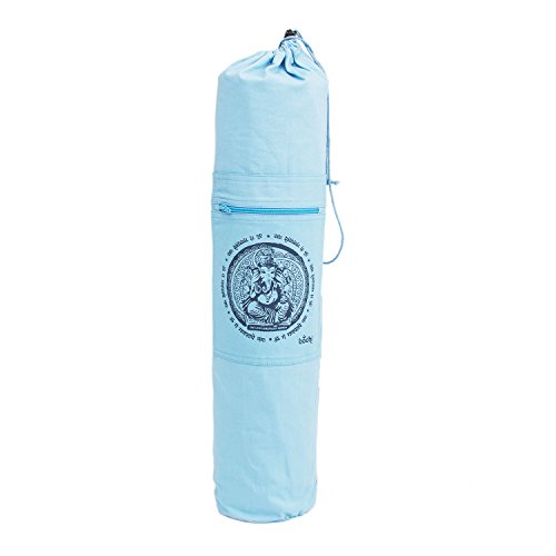 Bedruckte Ganesha Yogamatten-Tasche, hell-blau mit Design-Print in dunkel-blau, für Matten mit 61 cm Breite, Seesack Yoga-Tasche von Bodhi