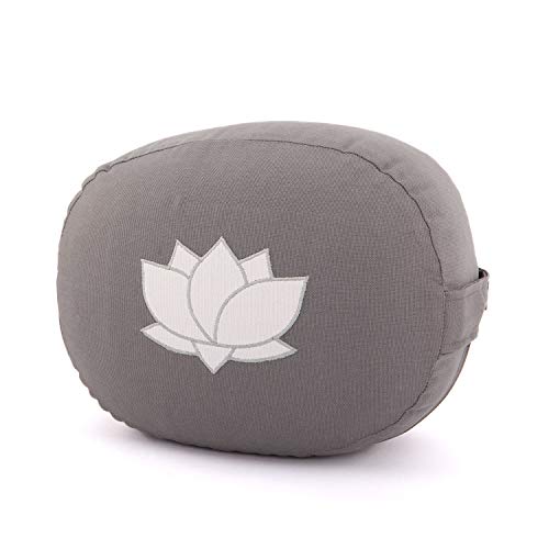 Bodhi Meditationskissen OVAL mit Lotus Stickerei | aus Bio-Baumwolle grau mit Lotus (grau) von Bodhi