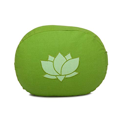 Bodhi Meditationskissen OVAL mit Lotus Stickerei | aus Bio-Baumwolle grau mit Lotus (olivgrün) von Bodhi