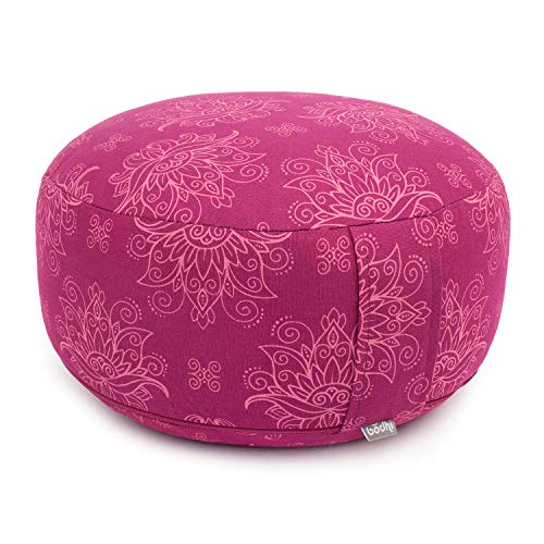 Bodhi Meditationskissen Rondo Ø 33 cm | Maharaja Collection | Yogakissen mit abnehmbarem und waschbarem Bezug aus 100% Baumwolle | Bodensitzkissen mit Kapok-Füllung | Lotus/Berry von Bodhi