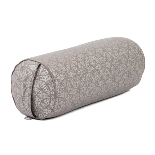 Bodhi Yoga Bolster Ø 22 cm | Maharaja Collection | Yogabolster aus 100% Baumwolle | Yogarolle mit Kapokfasern | Yogakissen für Restorative Yoga & Yin Yoga | Raja/Taupe, Silber von Bodhi