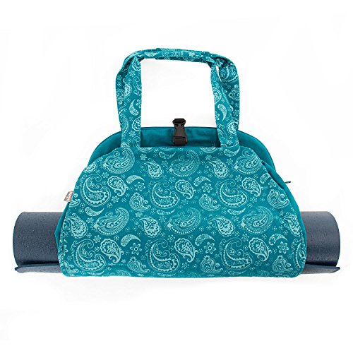 Bodhi Yogatasche NAMASTÈ Bag | Fitnesstasche für Yogamatten und Zubehör | Tasche aus 100% Baumwolle | Leichte Sporttasche im schönen Handtaschen-Look | Maharaja Collection | Paisley/Petrol von Bodhi