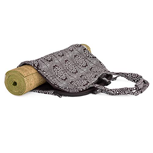 Bodhi Yogatasche NAMASTÈ Bag | Fitnesstasche für Yogamatten und Zubehör | Tasche aus 100% Baumwolle | Leichte Sporttasche im schönen Handtaschen-Look | Maharaja Collection | Bandhani/schwarz-weiß von Bodhi