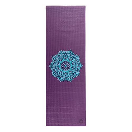 Yogamatte der LEELA COLLECTION, PVC-Matte mit Öko-Tex, aubergine, bedruckt mit türkisem Design-Print „MANDALA“, Sticky Mat von Bodhi
