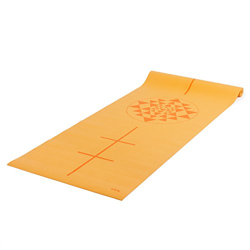Yogamatte der LEELA COLLECTION, PVC-Matte mit Öko-Tex, bedruckt mit orange-gelbem Design-Print „YANTRA“, Sticky Mat von Bodhi