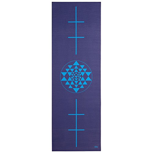 Yogamatte der LEELA COLLECTION, PVC-Matte mit Öko-Tex, dunkelblau, bedruckt mit hellblauem Design-Print „YANTRA“, Sticky Mat von Bodhi