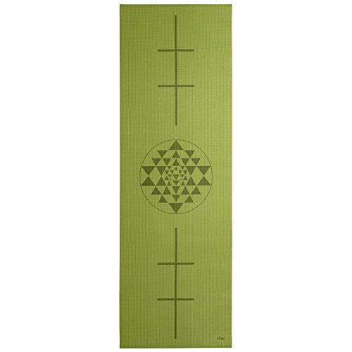 Yogamatte der LEELA COLLECTION, PVC-Matte mit Öko-Tex, olive-grün, bedruckt mit Design-Print „YANTRA“, Sticky Mat von Bodhi