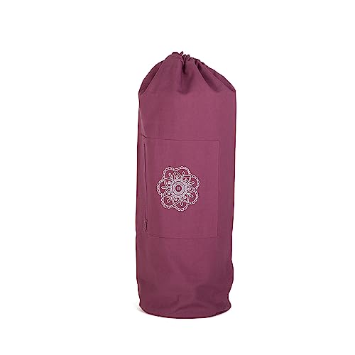 Bodhi SURYA BAG COTTON | Yogatasche groß für Schurwollmatten & Yogamatten | Tasche aus 100% Baumwolle im XL-Format | Sporttasche mit Mandala Design | aubergine von Bodhi