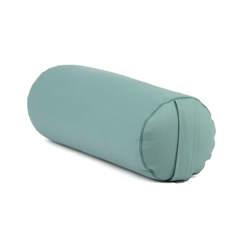 bodhi | Yoga Bolster ECO | 100% Bio-Baumwolle | Yogarolle mit Bio Dinkelfüllung | Waschbar | Yogakissen rund für Restoratives Yoga Übungen | Groß 65 x 20 cm (mineral blue) von Bodhi