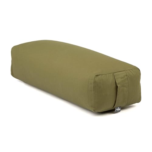 bodhi Yoga Salamba Bolster Eco | Waschbarer Bezug aus 100% Bio-Baumwolle | Yogarolle eckig mit Bio Dinkelfüllung | Yogakissen groß für Restoratives Yoga | Maße: 63,5 x 26,5 x 20,5 cm (lodengrün) von Bodhi