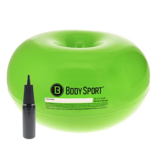 Body Sport Donutball, grün, 53.3 cm.x30 cm.,Langlebiger, aufblasbarer Gymnastikball für Balance- und Stabilitätstraining, Yoga- und Pilates-Workouts, im Büro, im Fitnessstudio oder im Klassenzimmer von Body Sport