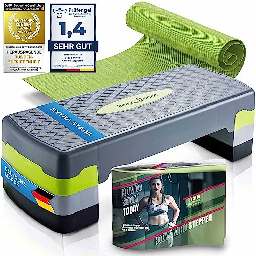 Body & Mind® Aerobic Steppbrett Elite 3-Stufen Stepper Step-Bench mit gratis Anti-Rutsch-Matte & exklusiven Trainings E-Book von Body & Mind