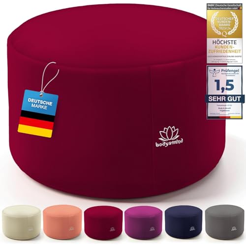 Body & MInd® Yogakissen Meditationskissen Boden Sitz-Kissen Polster für Meditation & Yoga; waschbarer Bezug und atmungsaktiver Premium Füllung; 18 cm Sitzhöhe (Rot) von Body & Mind