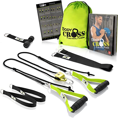 BodyCROSS Premium Schlingentrainer mit Umlenkrolle für zuhause| Sling Trainer Set mit Befestigung und Türanker | Krafttraining Made in Germany | geprüft und Zertifiziert | 10 Jahre Garantie von BodyCROSS