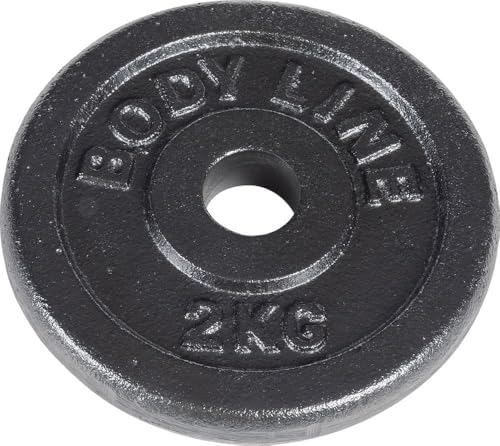 Bodyline Scheibe aus Gusseisen 2 kg für Hanteltraining, Hantel und Gewichtheben - Durchmesser 25 mm - für Fitnessstudio, Fitness, Training zu Hause von Bodyline