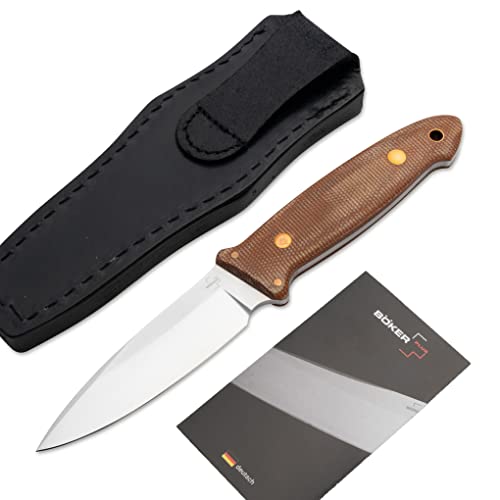 Böker Plus® Cub Pro - robustes Outdoor Messer mit Leder-Scheide - EDC Messer feststehend mit Micarta Griff - Premium Jagdmesser in Geschenk-Box von Böker Plus