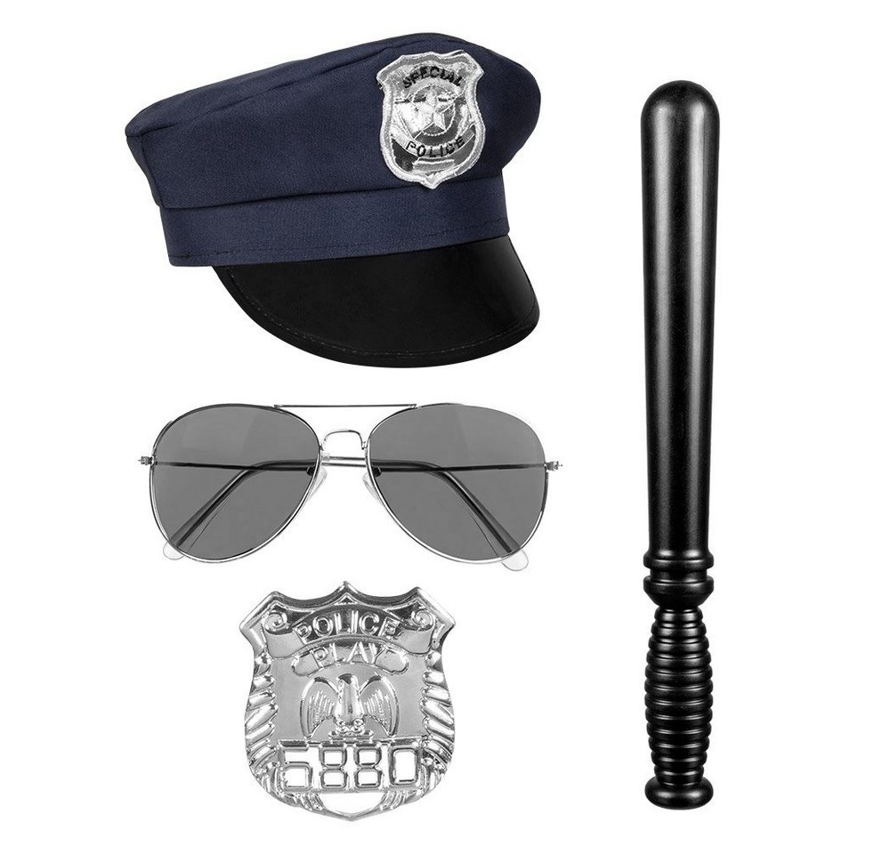Boland Kostüm US Cop Accessoire-Set, Mütze, Marke, Sonnenbrille und Gummiknüppel - fertig ist der US Poli von Boland