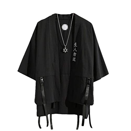 Bollrllr Sommer Herren Haori Cardigan Kimono Hemd Samurai Japanisches Kleid Robe Lose Yukata Mantel Streetwear Schwarz Asiatisch Größe M von Bollrllr