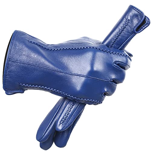 Farbige modische Lederhandschuhe, hochwertige Lederhandschuhe für Damen, Echtleder-Winterhandschuhe, hält warm, Damen-Lederhandschuhe, Blau 7 von Bollrllr