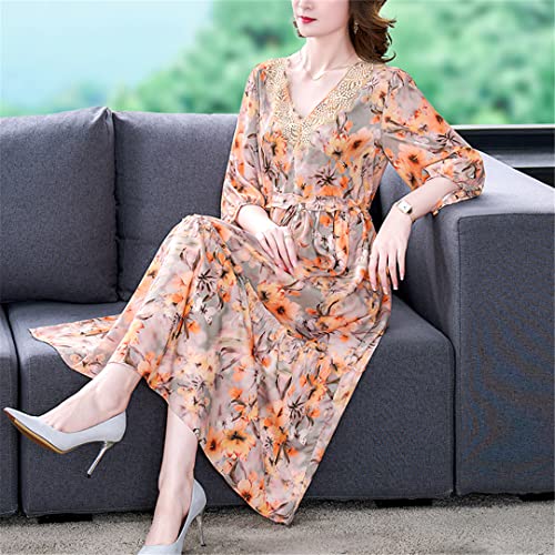 Herbst Damen Floral Chiffon Naturseide Frühling Koreanischer Stil Strandkleid Bohemian Langes Kleid Schwarz M von Bollrllr