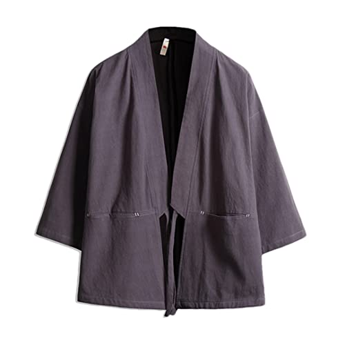 Herren Kimono Strickjacke Japanische Feder Yukata Casual Oberbekleidung Herren Samurai Kleidung Sommer Strand Kimono Grau 5XL von Bollrllr