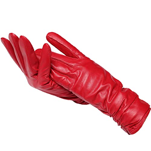 Klassische plissierte Lederhandschuhe Damen Farbe Echtleder Handschuhe Damen Schaffell Echtleder Winterhandschuhe Damen Rot 8 von Bollrllr