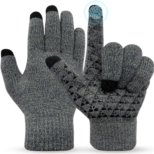 BoloShine Handschuhe Herren Damen Winter Outdoor Gloves Fleece Stretch Strickhandschuhe Touchscreen Handschuhe Warm Anti-Rutsch Fahrradhandschuhe für Sport Laufen Ski Kletter Radfahren (Grau) von BoloShine