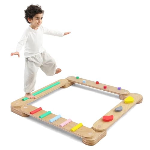 BommJokker Balance board kinder Balanciersteine für Kinder Holz Kleinkinder Schwebebalken Bunte Hindernissteine,Montessori Spielzeug für Drinnen und Draußen (4PCS) von BommJokker