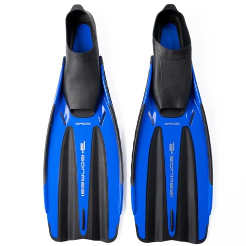 Bonassi Orca-Flossen, Blau, Größe 8, tolle Taschenflossen für Erwachsene, zum Schwimmen, Tauchen, Schnorcheln und Speerfischen, hergestellt in Italien von Bonassi