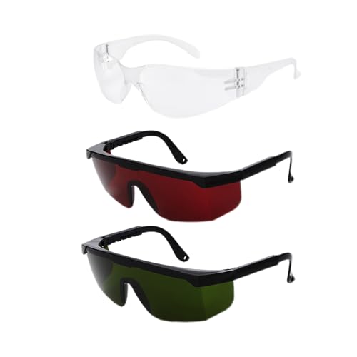 Schutzbrille,3Pcs Laser-Augenschutz Brille,kratzbeständigen Gläsern,400 UV-Schutz,verstellbar und beschlagfrei Unisex,leichte und sportliche Sicherheitsbrille,Laser Schutzbrille(Schwarz+rot+klar) von Bootoow