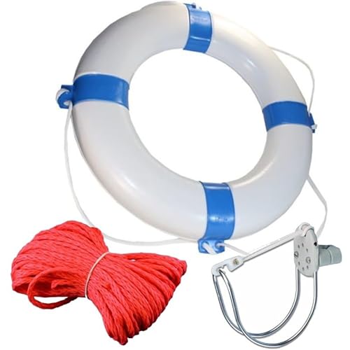 Rettungsring mit 30 Meter Wurfleine und Halterung 57 * 34 cm weiß/blau von Bootskiste