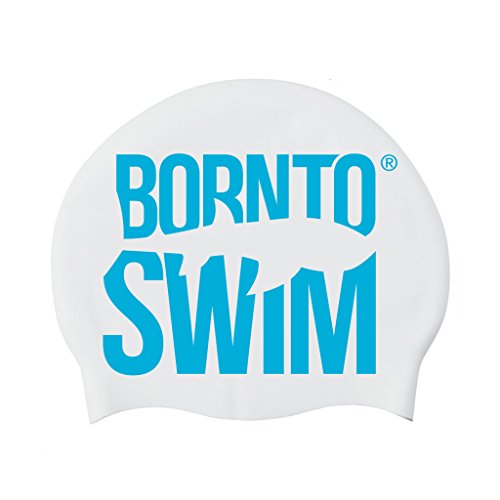 BornToSwim Schwimmkappe Mit Coolem Hai Motive Badekappe aus Silikon, Weiß/türkis, One Size, Cap-RE-U-A-O-WHI von BornToSwim
