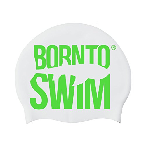 BornToSwim Schwimmkappe Mit Coolem Hai Motive Badekappe aus Silikon, Weiß/neongrün, One Size, Cap-RE-U-A-O-WHI von BornToSwim