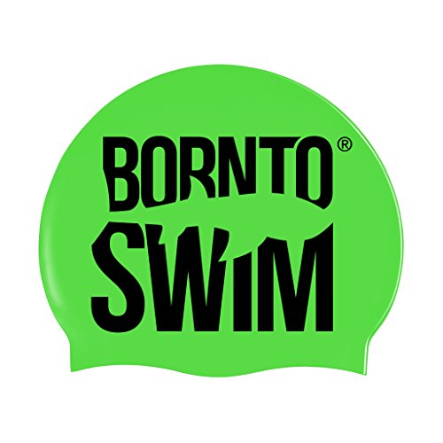 BornToSwim Neon Schwimmkappe mit Hai Motive Jugendliche und Erwachsene Badekappe aus Silikon, Leuchtend Grün/schwarz, One Size fits All, Cap-RE-U-A-O-N von BornToSwim