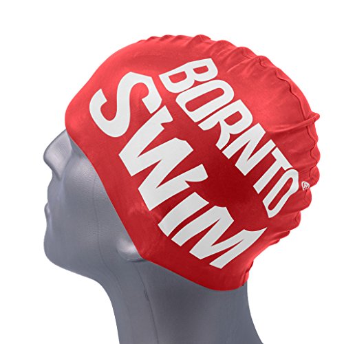 BornToSwim Unisex badmuts van siliconen Schwimmkappe Mit Hai Motive, Rot mit weißem Born To Swim Logo, Einheitsgröße EU von BornToSwim