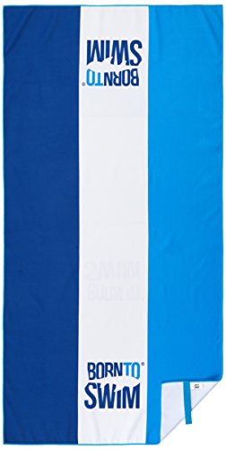 BornToSwim Mikrofaser Gym Handtuch Badetuch, Weiß/Blau mit Born to Swim Logo, 70 x 140 cm von BornToSwim