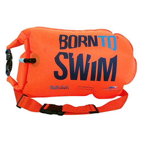 BornToSwim Unisex-Adult Trockentasche und Schwimmboje (Robust) Boje Und Packsack Für Offenen Gewässern Schwimmer Und Triathleten, Orange, 64 x 30 x 0.05 cm von BornToSwim