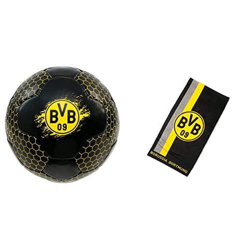 BVB Fussball & BVB-Handtuch mit Logo im Streifenmuster (50x100cm) von Borussia Dortmund
