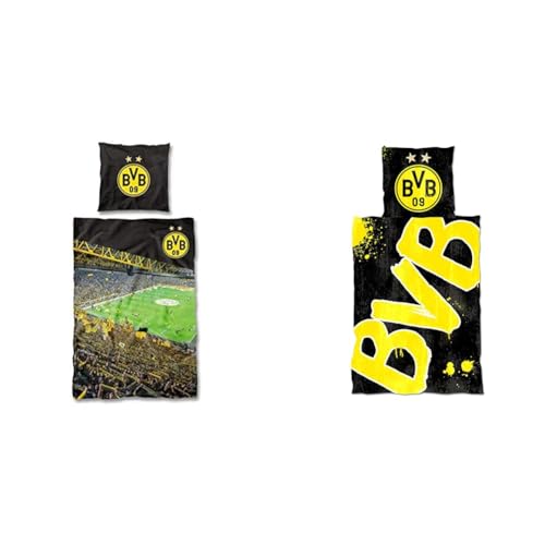 Borussia Dortmund, BVB-Bettwäsche Südtribüne, Mehrfarbig, 1 Stück, 135x200cm & BVB-Bettwäsche Glow in The Dark, 1 Stück,(135x200cm), Gelb von Borussia Dortmund