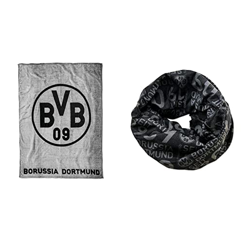 Borussia Dortmund, BVB-Fleecedecke (grau), Grau/Schwarz, 0, 200 x 150 x 1 cm & BVB-Multifunktionstuch von Borussia Dortmund